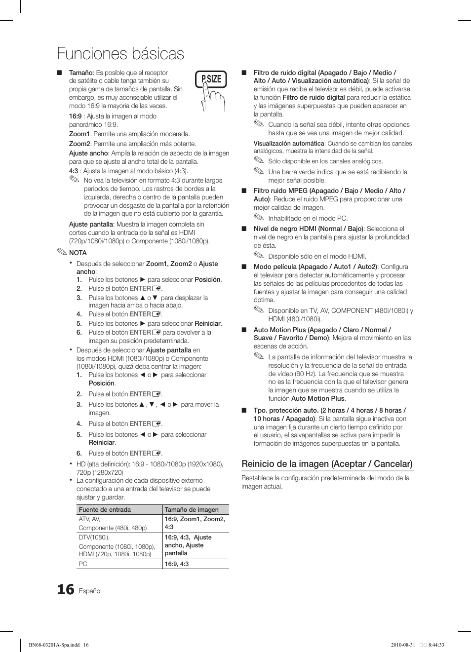 Funciones básicas | Samsung LN46C600F3FXZA User Manual | Page 66 / 151