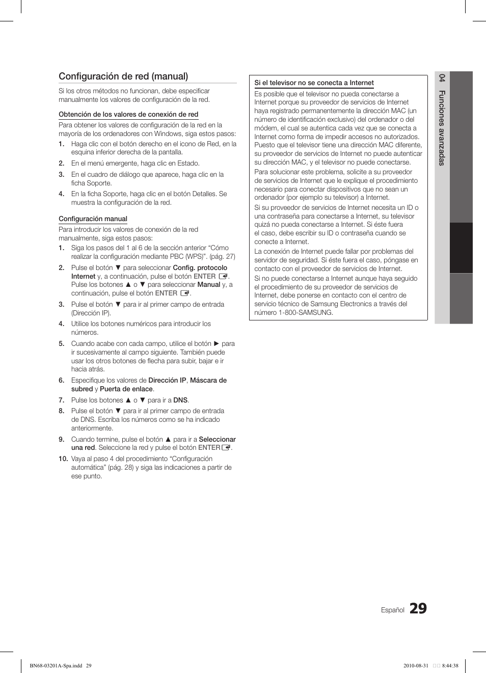 Configuración de red (manual) | Samsung LN46C600F3FXZA User Manual | Page 79 / 151