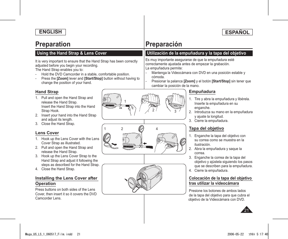 Preparation, Preparación, English | Español | Samsung SC-DC565-XAA User Manual | Page 21 / 132