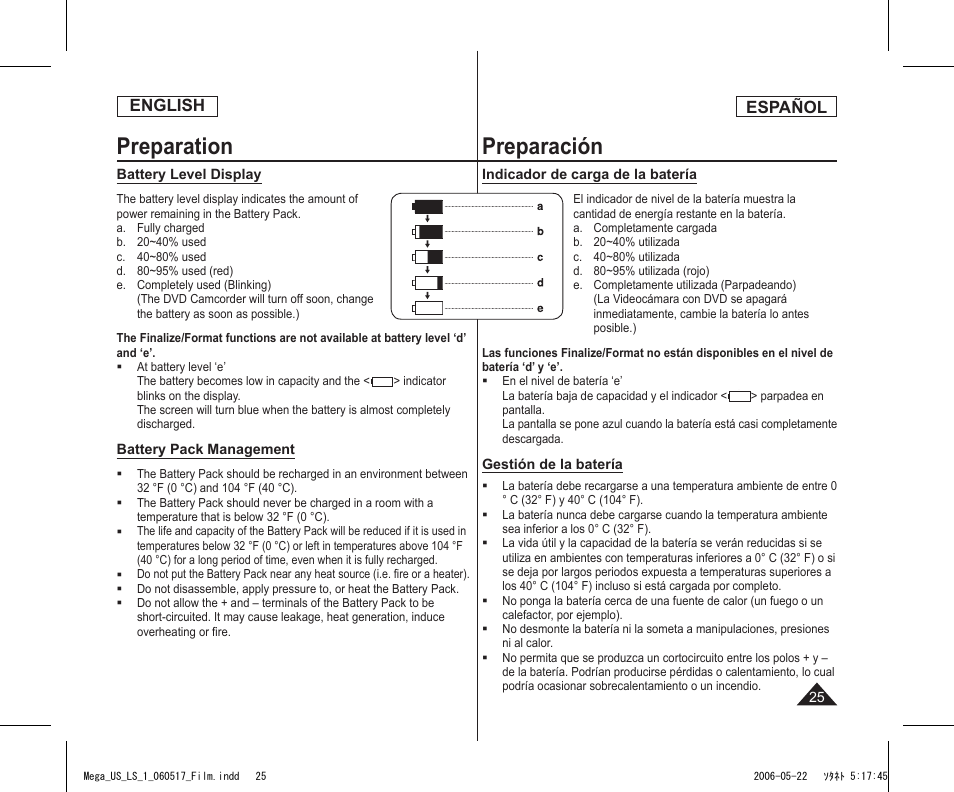 Preparation, Preparación, English | Español | Samsung SC-DC565-XAA User Manual | Page 25 / 132