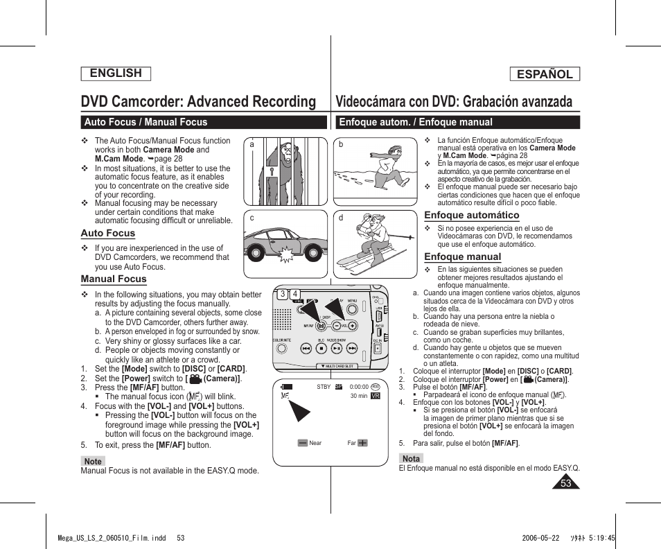 Dvd camcorder: advanced recording, Videocámara con dvd: grabación avanzada, English | Español | Samsung SC-DC565-XAA User Manual | Page 53 / 132