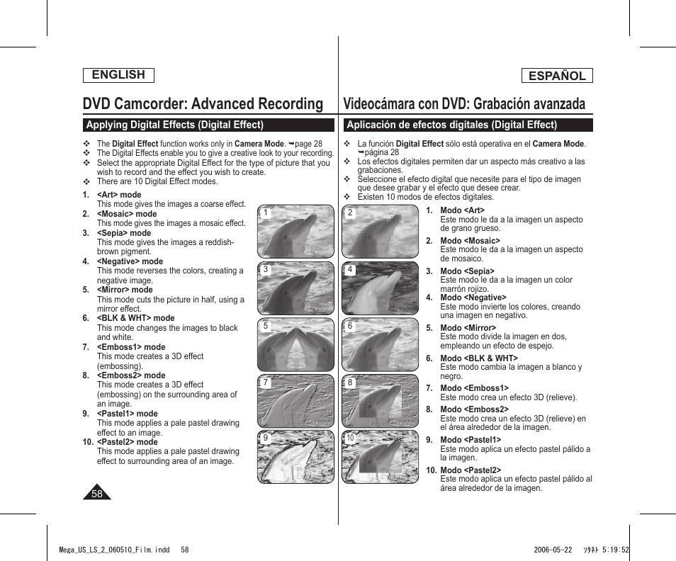 Dvd camcorder: advanced recording, Videocámara con dvd: grabación avanzada, English | Español | Samsung SC-DC565-XAA User Manual | Page 58 / 132