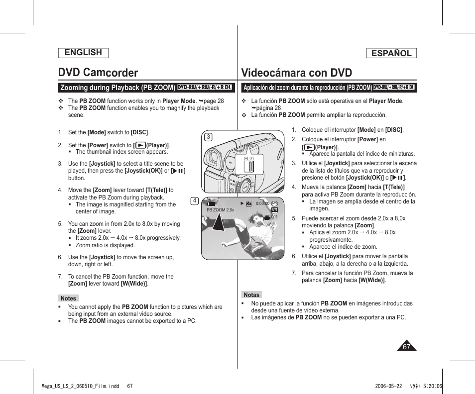 Dvd camcorder, Videocámara con dvd, English | Español | Samsung SC-DC565-XAA User Manual | Page 67 / 132
