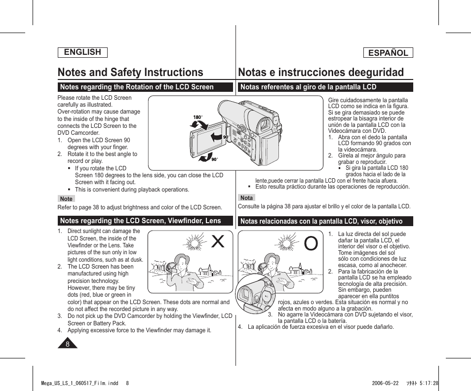 Notas e instrucciones deeguridad, English, Español | Samsung SC-DC565-XAA User Manual | Page 8 / 132