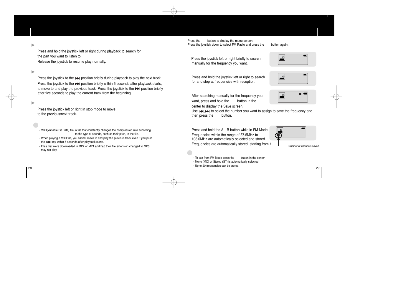 Searching for music/voice files, Listening to fm radio | Samsung YP-ST5Z-XAA User Manual | Page 15 / 29