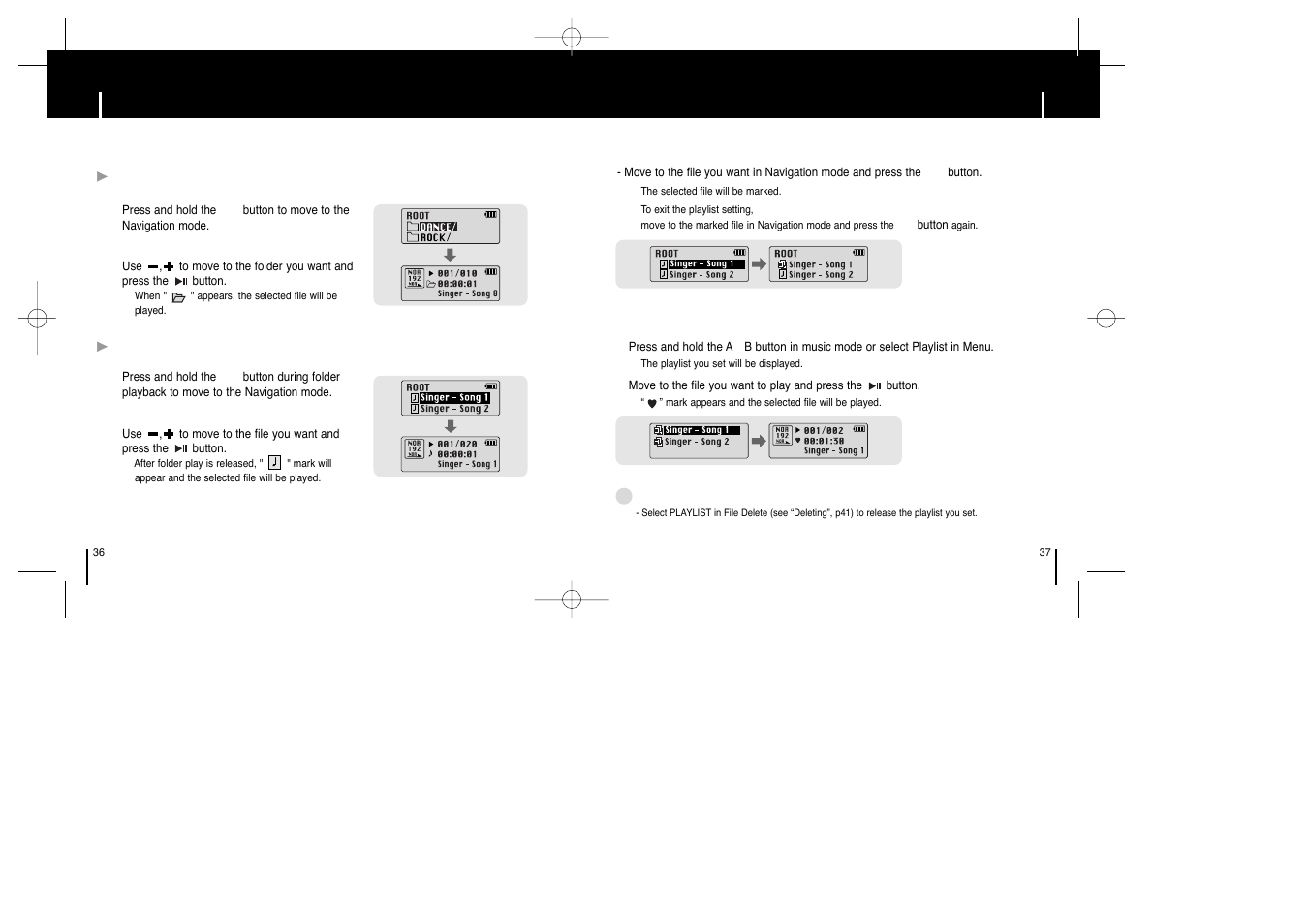 Setting playlist, Setting playlist using navigation | Samsung YP-ST5Z-XAA User Manual | Page 19 / 29
