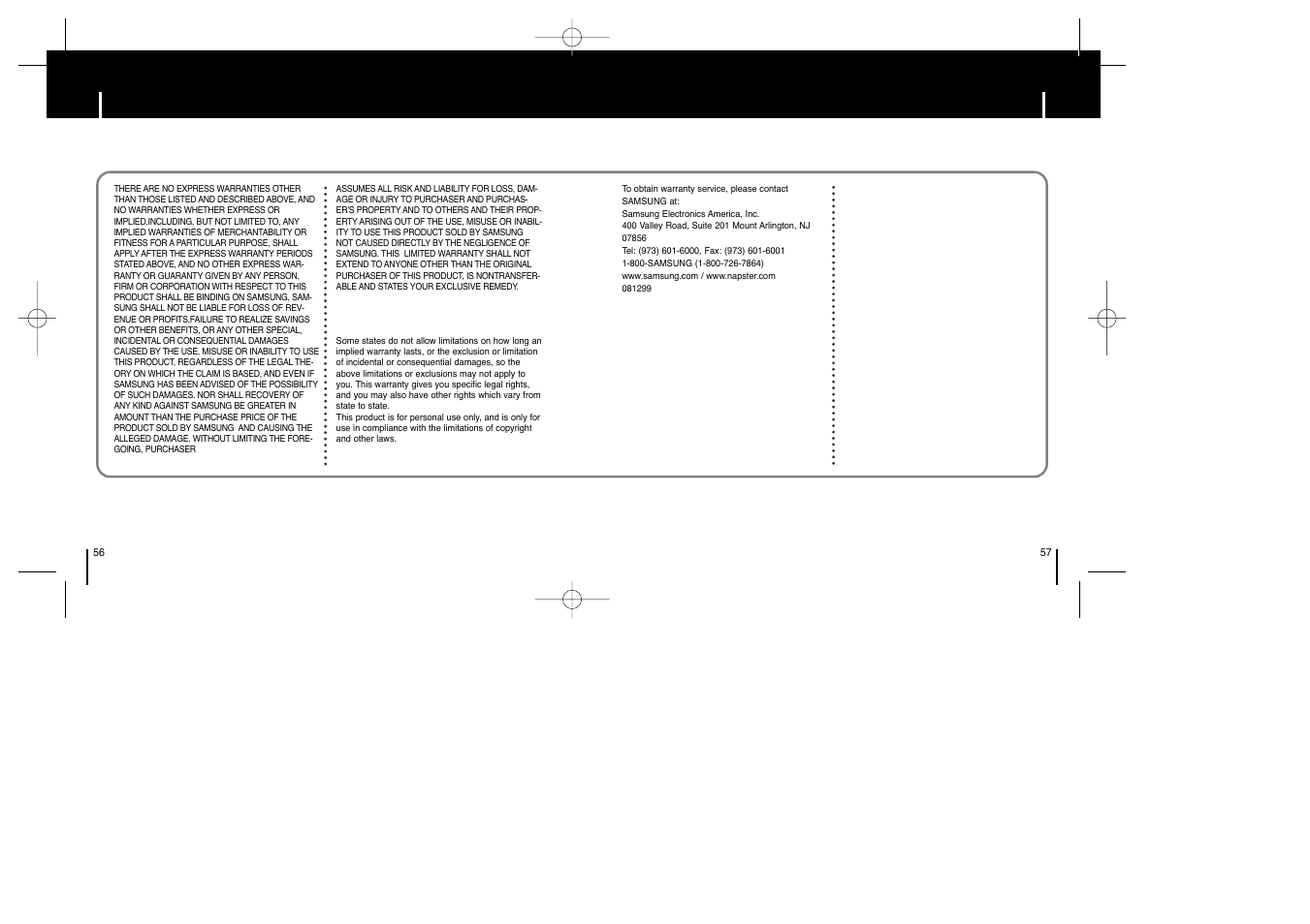 Warranty | Samsung YP-ST5Z-XAA User Manual | Page 29 / 29