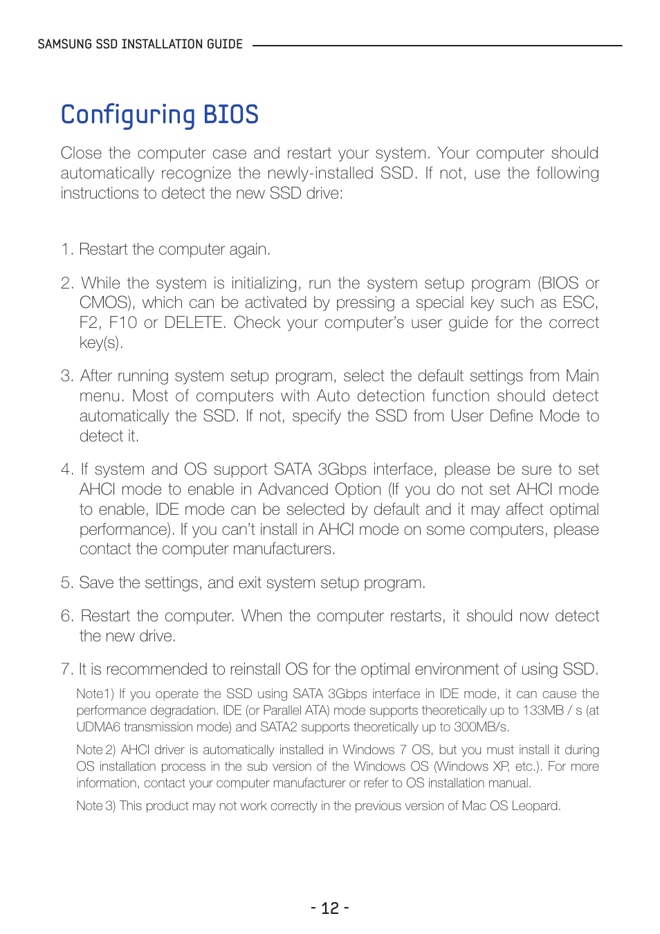 Configuring bios | Samsung MZ-5PA128C-AM User Manual | Page 12 / 18