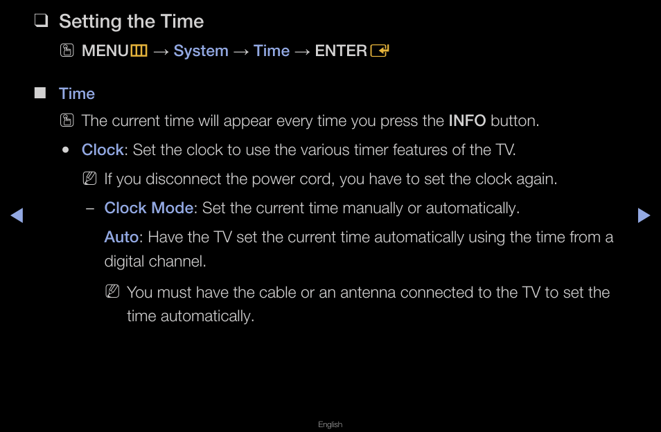 Setting the time | Samsung UN40D6420UFXZA User Manual | Page 113 / 303