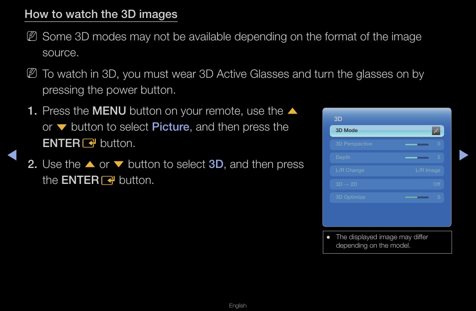 How to watch the 3d images | Samsung UN40D6420UFXZA User Manual | Page 168 / 303