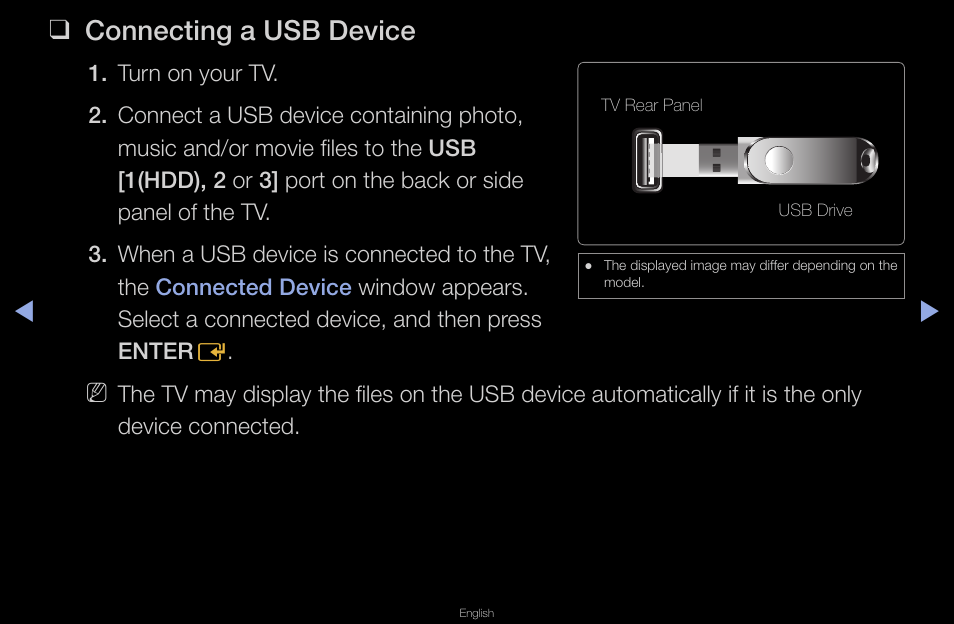 Connecting a usb device | Samsung UN40D6420UFXZA User Manual | Page 210 / 303