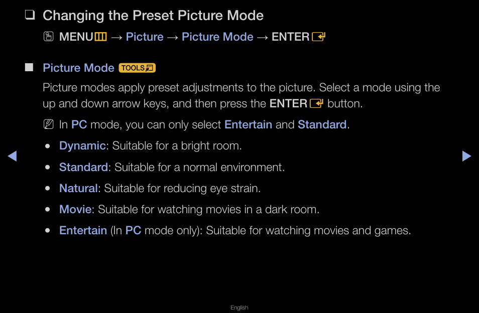 Basic features, Changing the preset picture mode | Samsung UN40D6420UFXZA User Manual | Page 33 / 303