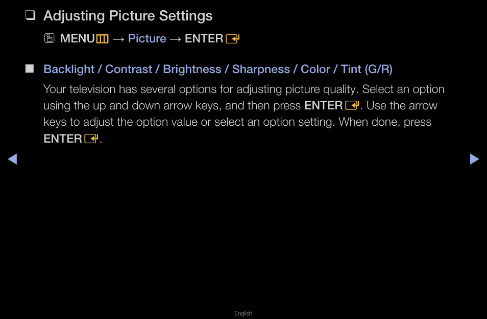Adjusting picture settings | Samsung UN40D6420UFXZA User Manual | Page 34 / 303