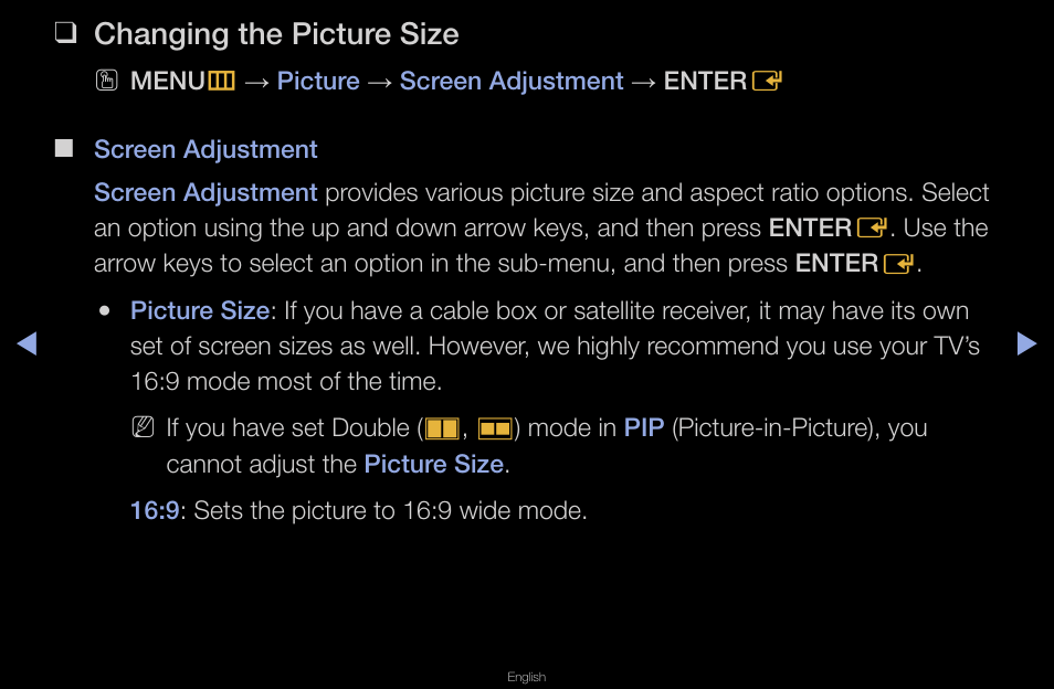 Changing the picture size | Samsung UN40D6420UFXZA User Manual | Page 36 / 303