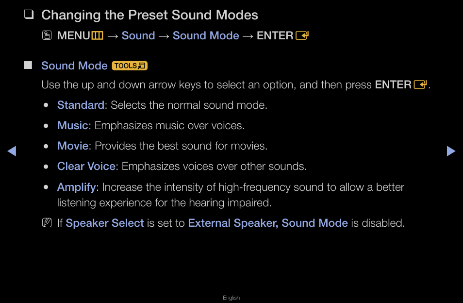 Changing the preset sound modes | Samsung UN40D6420UFXZA User Manual | Page 59 / 303