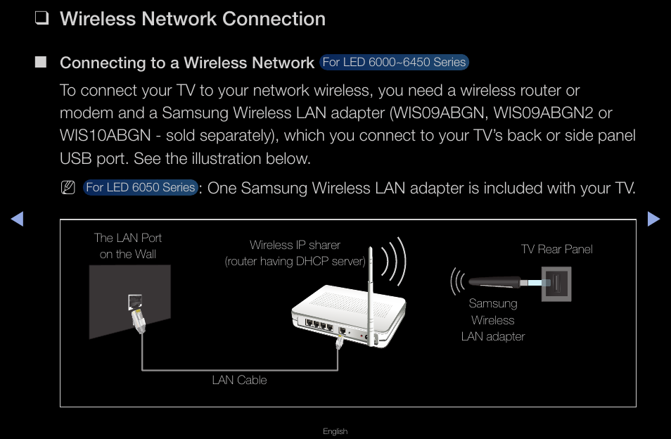 Wireless network connection, Connecting to a wireless network | Samsung UN40D6420UFXZA User Manual | Page 81 / 303