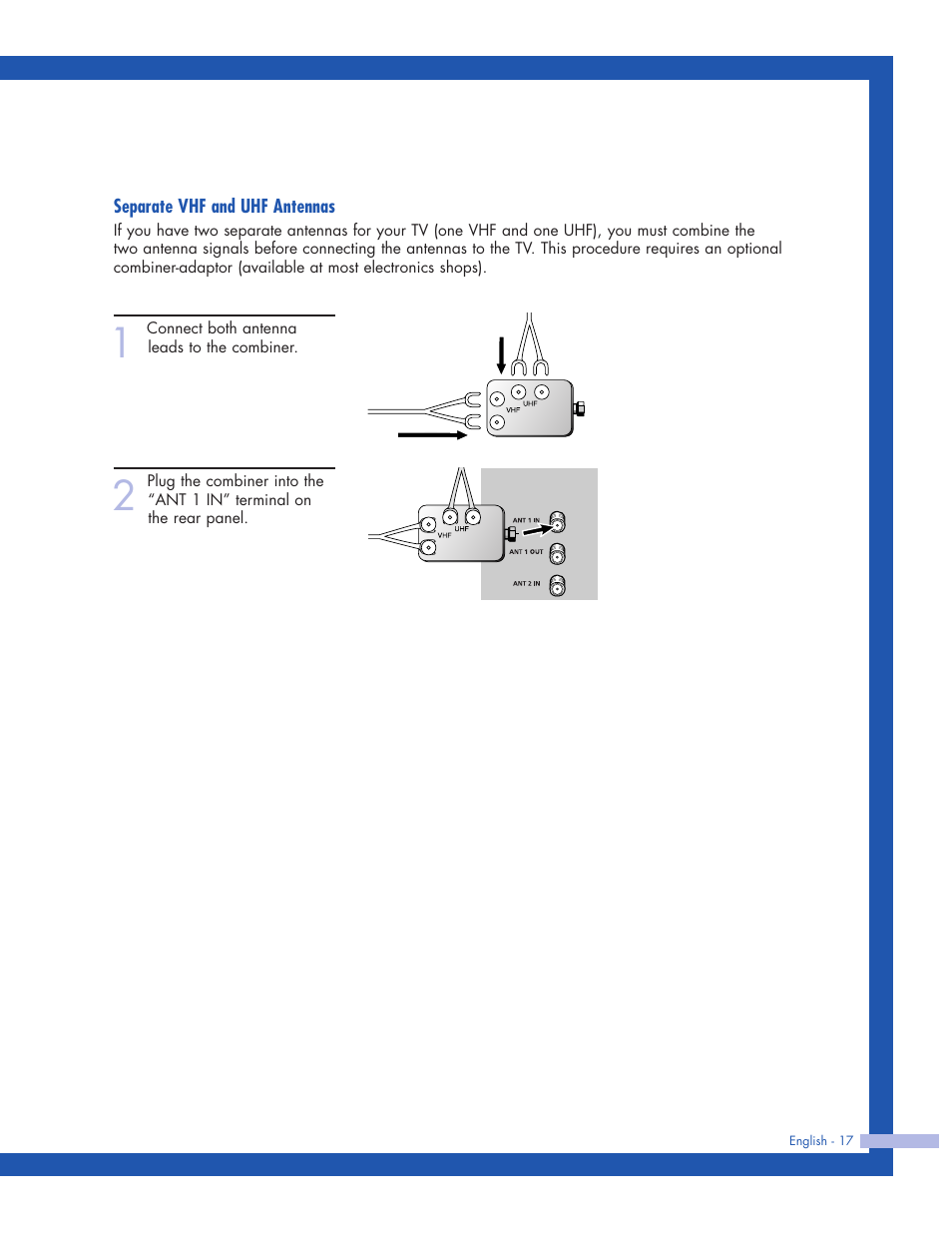 Separate vhf and uhf antennas | Samsung HLP5063WX-XAC User Manual | Page 17 / 96