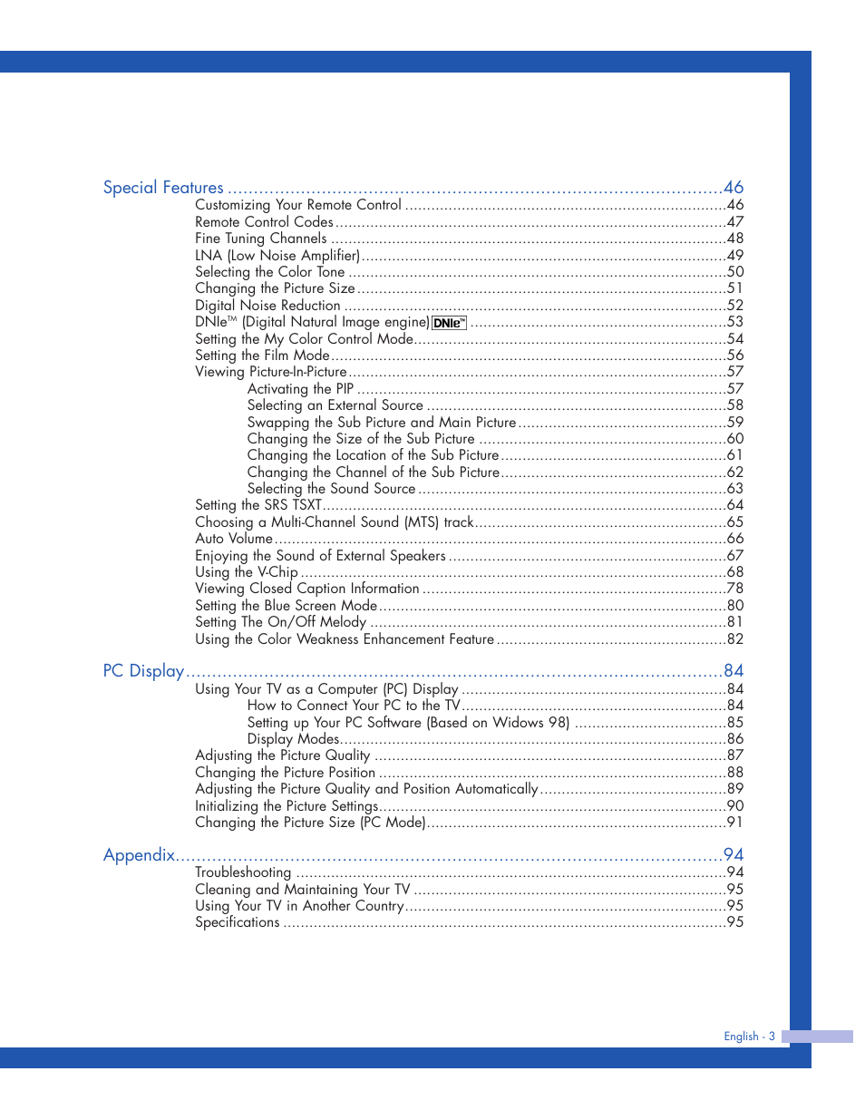Samsung HLP5063WX-XAC User Manual | Page 3 / 96