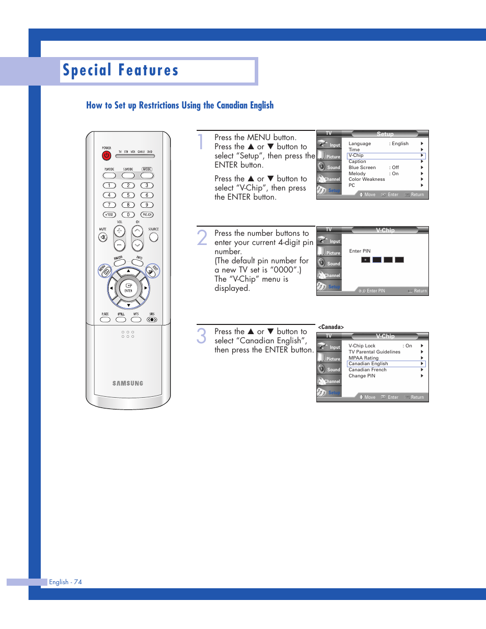 Special features | Samsung HLP5063WX-XAC User Manual | Page 74 / 96