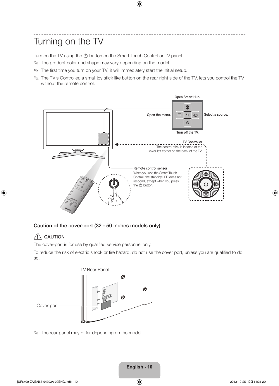 Turning on the tv | Samsung UN55F6400AFXZA User Manual | Page 10 / 34