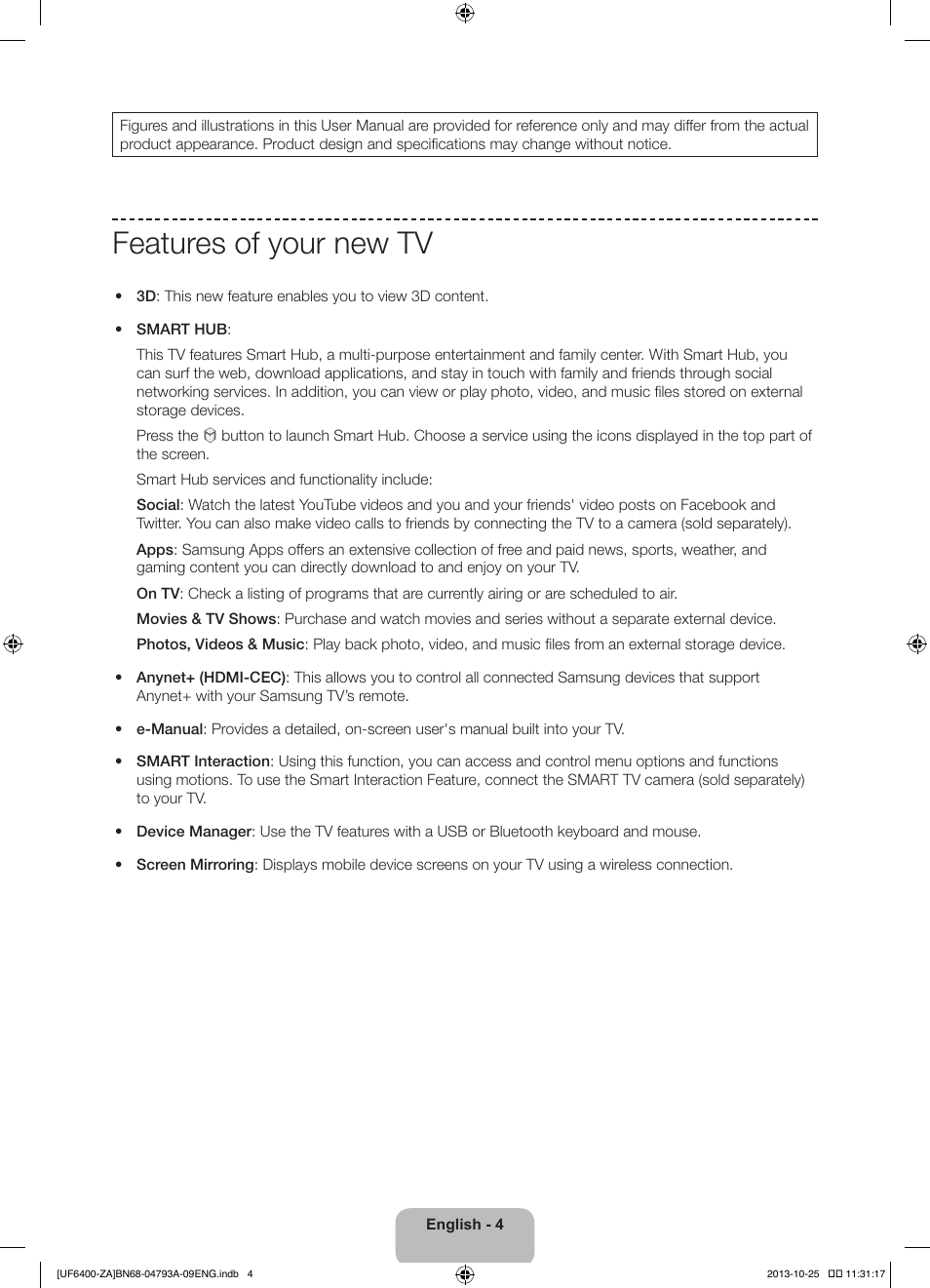 Features of your new tv | Samsung UN55F6400AFXZA User Manual | Page 4 / 34