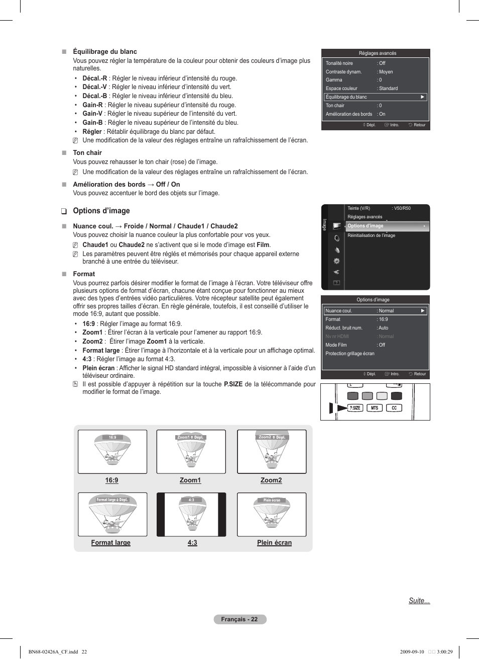 Options d’image, Suite | Samsung PN50B400P3DXZA User Manual | Page 105 / 125