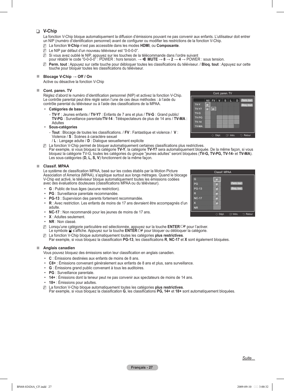 V-chip | Samsung PN50B400P3DXZA User Manual | Page 110 / 125