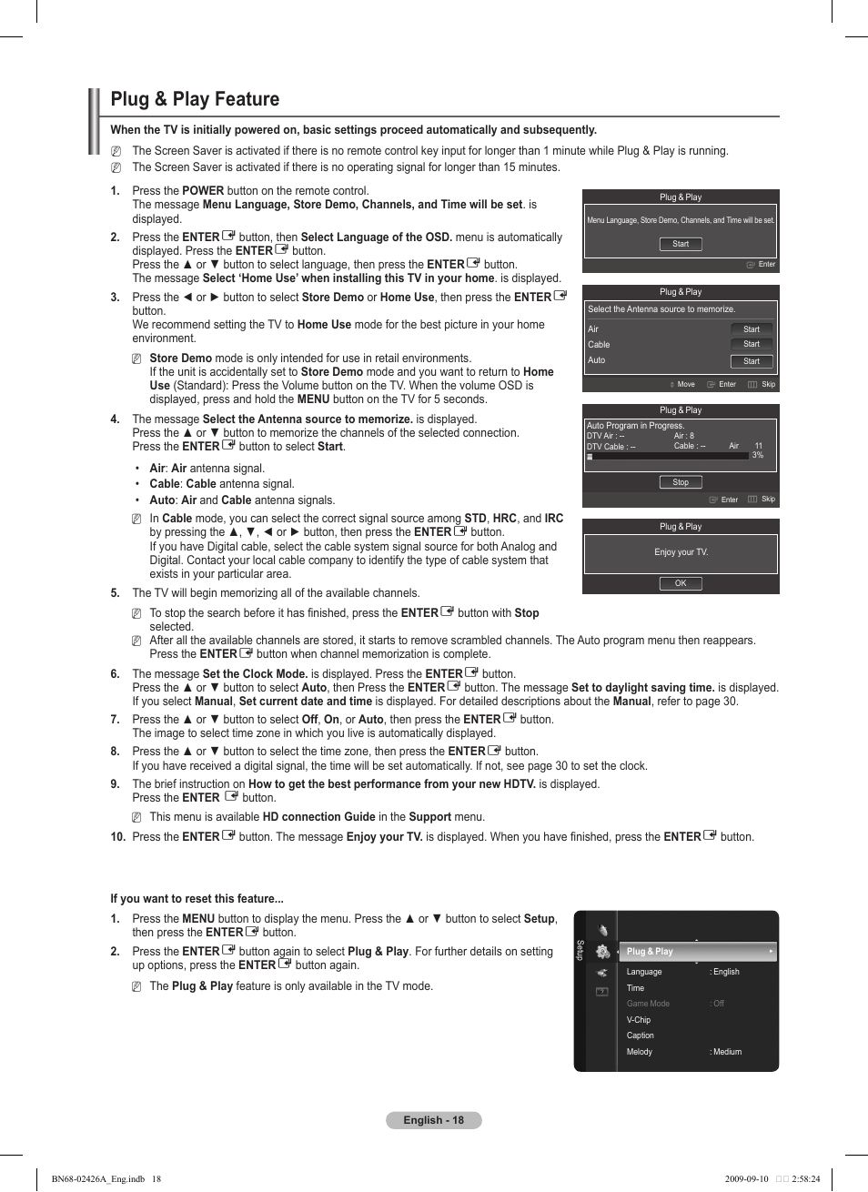 Plug & play feature | Samsung PN50B400P3DXZA User Manual | Page 18 / 125