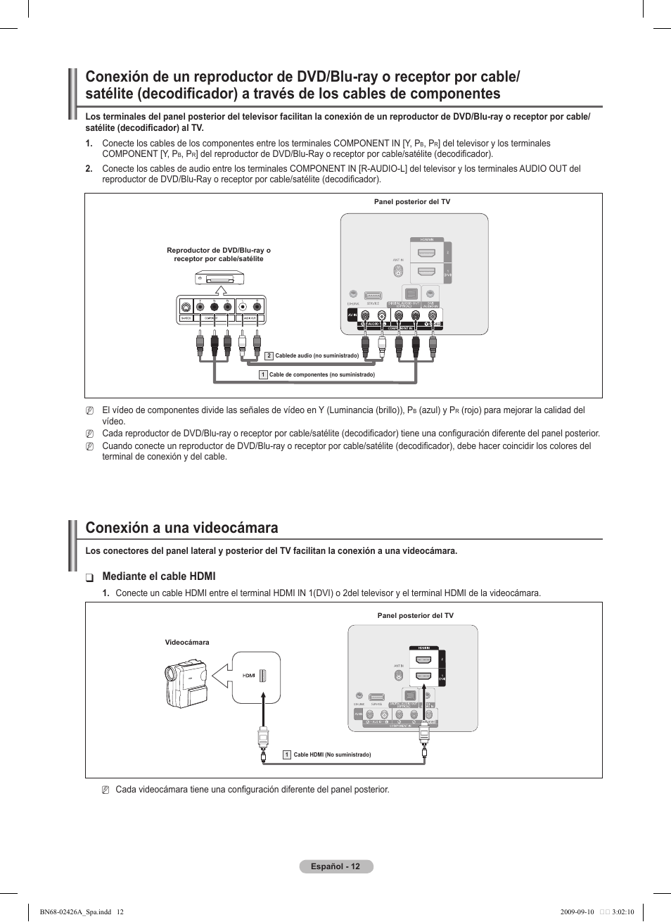 Conexión a una videocámara, Mediante el cable hdmi | Samsung PN50B400P3DXZA User Manual | Page 53 / 125