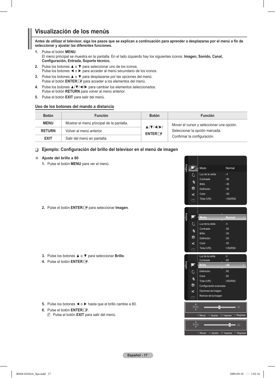 Visualización de los menús, Uso de los botones del mando a distancia | Samsung PN50B400P3DXZA User Manual | Page 58 / 125