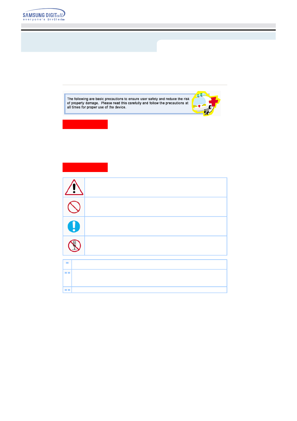 Safety precaution | Samsung TS-H352A-WBEH User Manual | Page 3 / 20