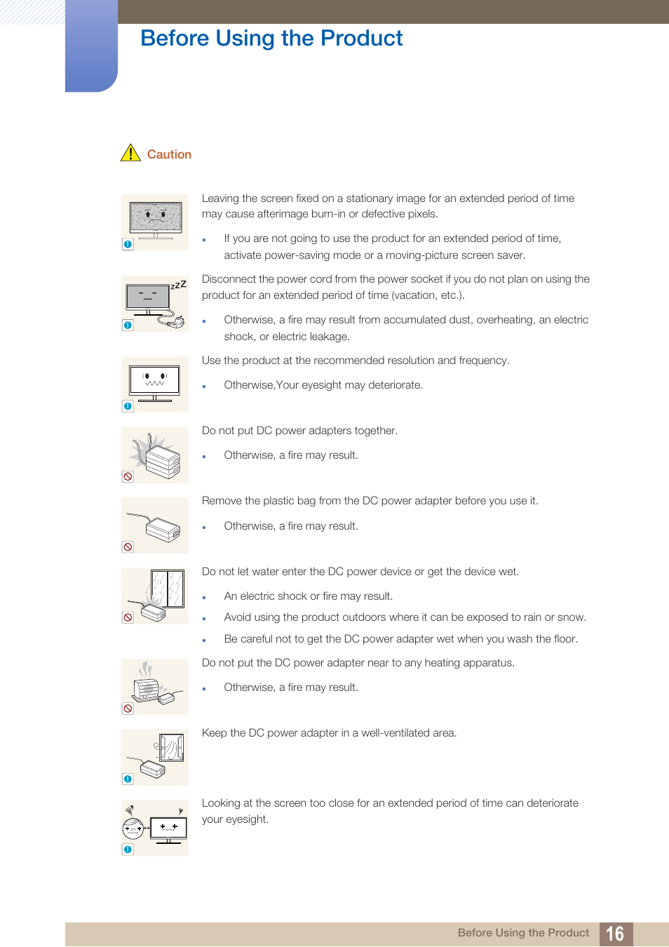 Before using the product, Caution | Samsung LS27D590PS-ZA User Manual | Page 16 / 92