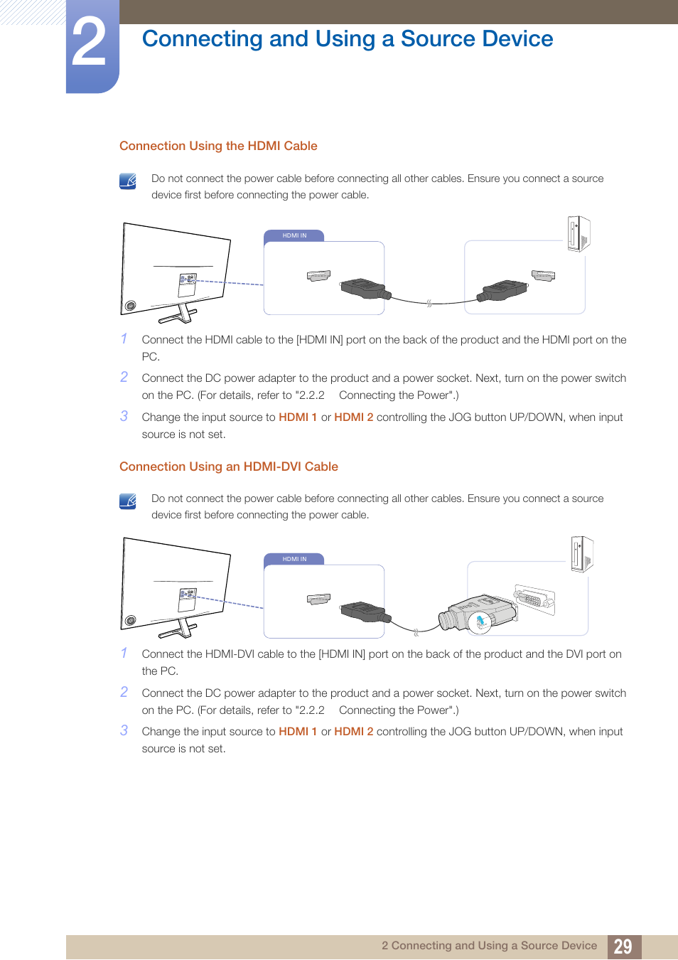 Connecting and using a source device | Samsung LS27D590PS-ZA User Manual | Page 29 / 92