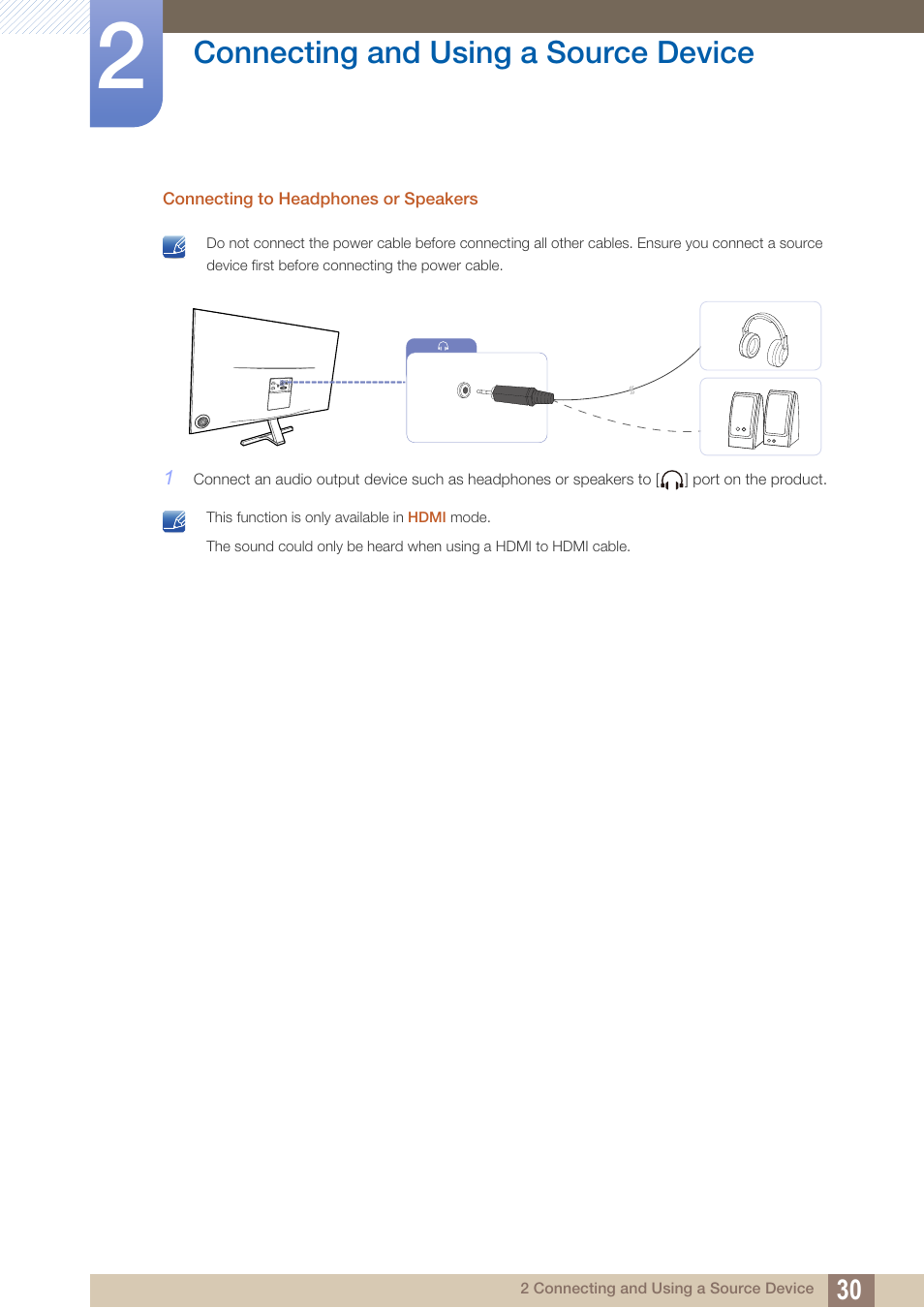 Connecting and using a source device | Samsung LS27D590PS-ZA User Manual | Page 30 / 92