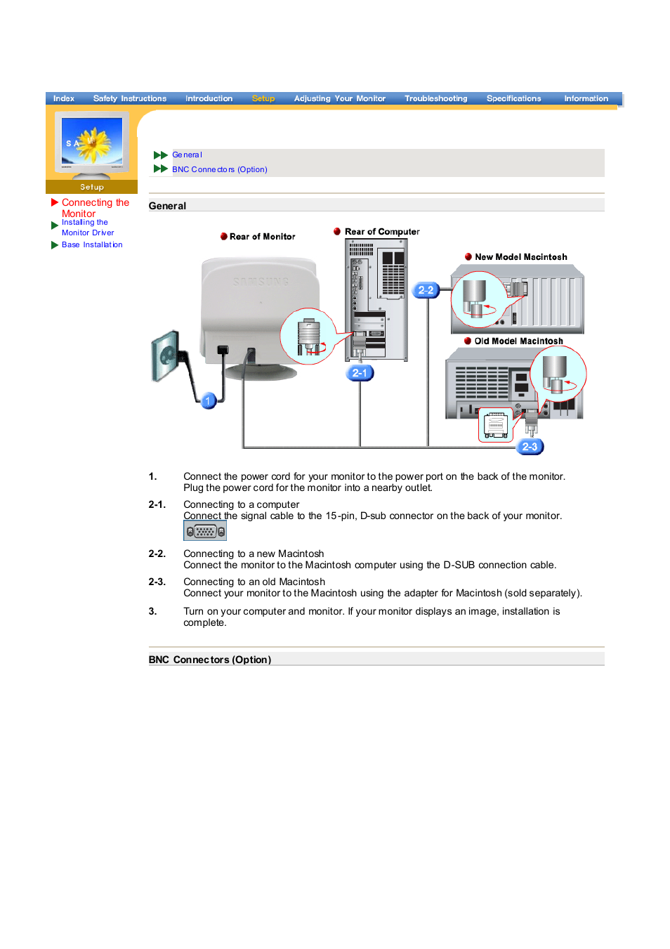 Set up, Connecting the monitor | Samsung LB17KSBB User Manual | Page 12 / 85