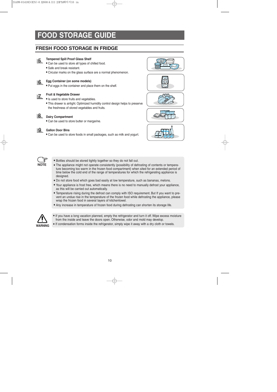 Food storage guide | Samsung RM257ACBP-XAA User Manual | Page 10 / 40