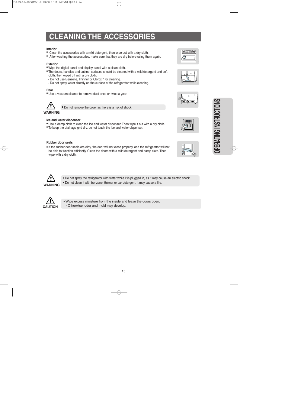 Cleaning the accessories, Opera ting instr uctions | Samsung RM257ACBP-XAA User Manual | Page 15 / 40