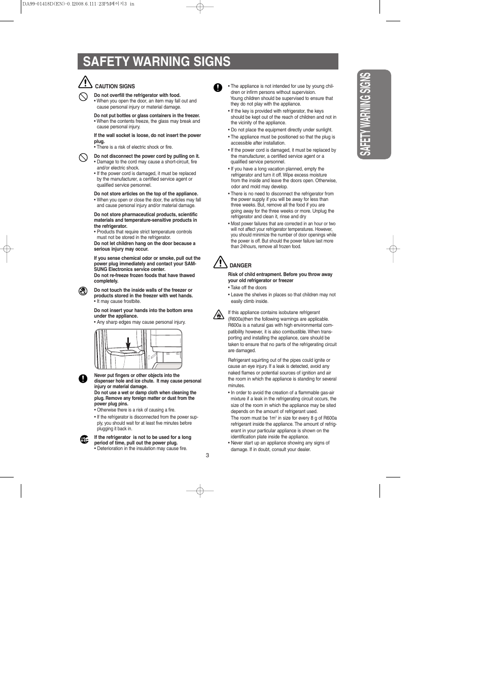 Safety w arning signs, Safety warning signs | Samsung RM257ACBP-XAA User Manual | Page 3 / 40