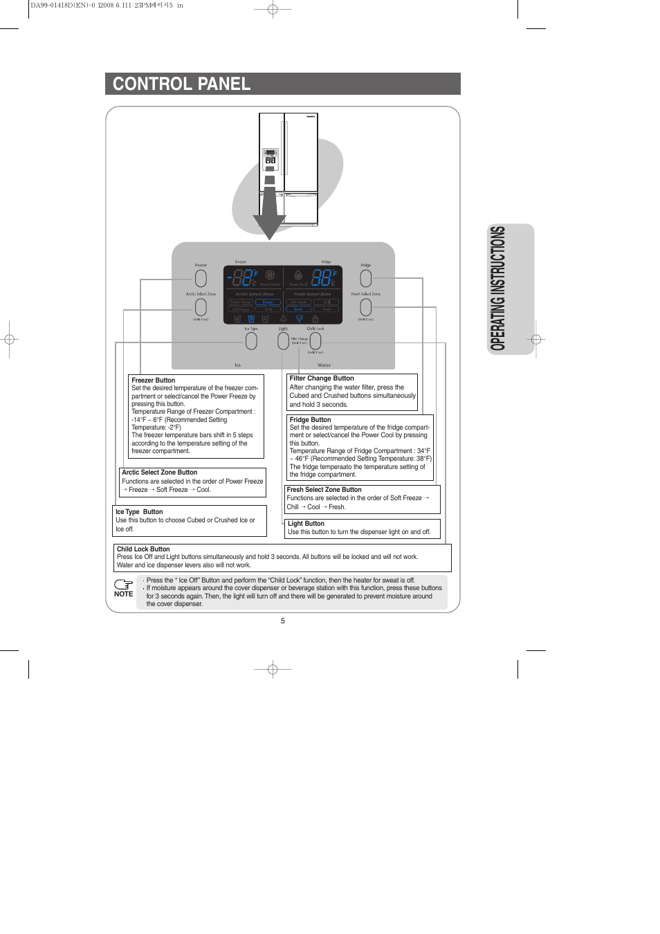 Control panel, Opera ting instr uctions | Samsung RM257ACBP-XAA User Manual | Page 5 / 40