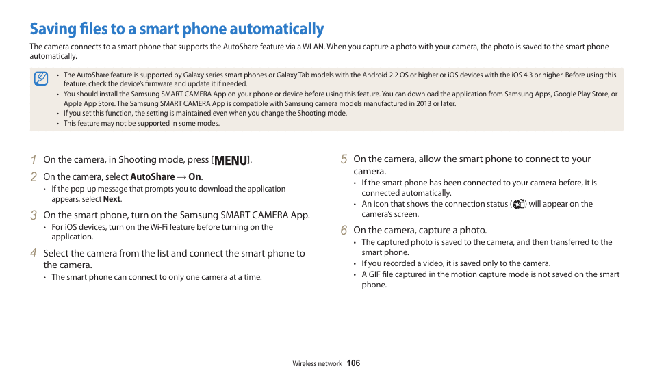 Saving files to a smart phone automatically | Samsung EC-WB30FZBPWUS User Manual | Page 107 / 156