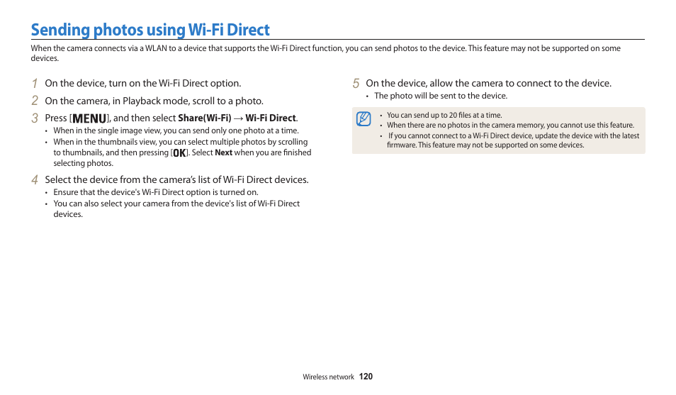 Sending photos using wi-fi direct | Samsung EC-WB30FZBPWUS User Manual | Page 121 / 156