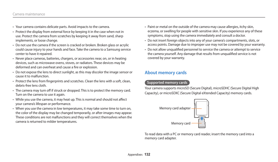 About memory cards | Samsung EC-WB30FZBPWUS User Manual | Page 133 / 156