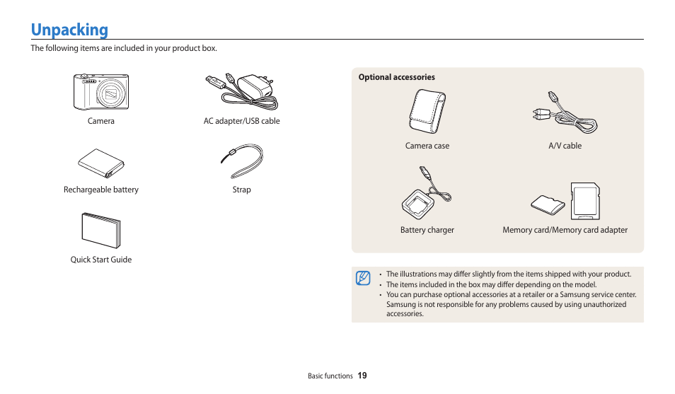 Unpacking | Samsung EC-WB30FZBPWUS User Manual | Page 20 / 156