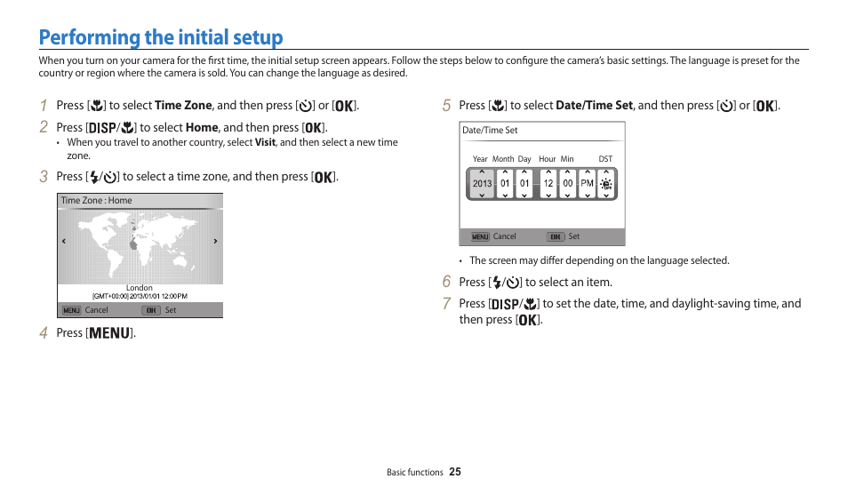 Performing the initial setup | Samsung EC-WB30FZBPWUS User Manual | Page 26 / 156