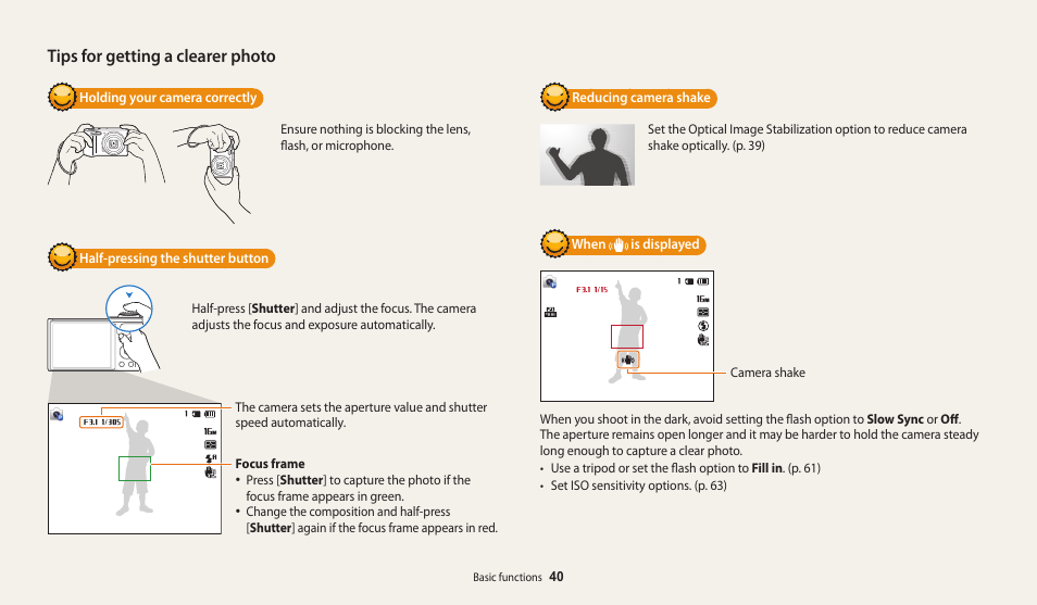 Tips for getting a clearer photo | Samsung EC-WB30FZBPWUS User Manual | Page 41 / 156