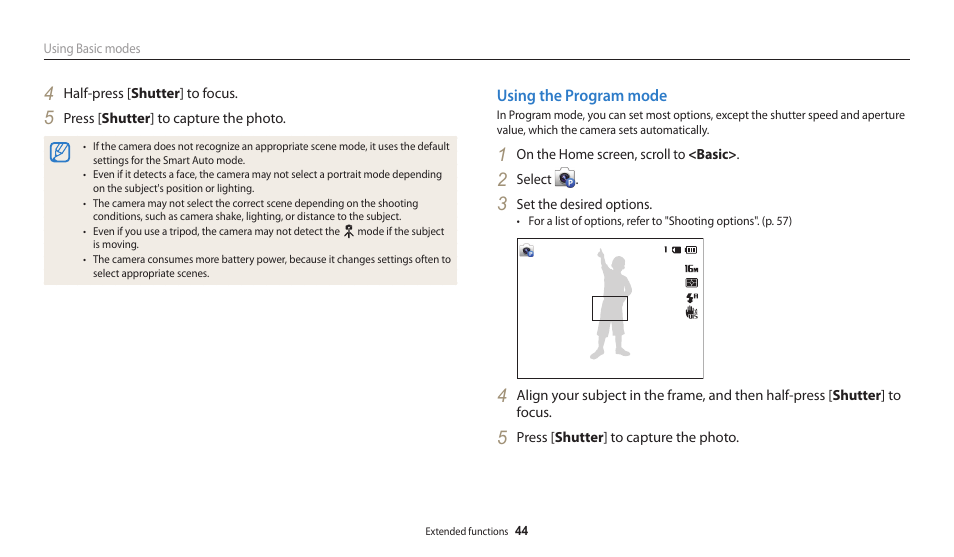 Using the program mode | Samsung EC-WB30FZBPWUS User Manual | Page 45 / 156