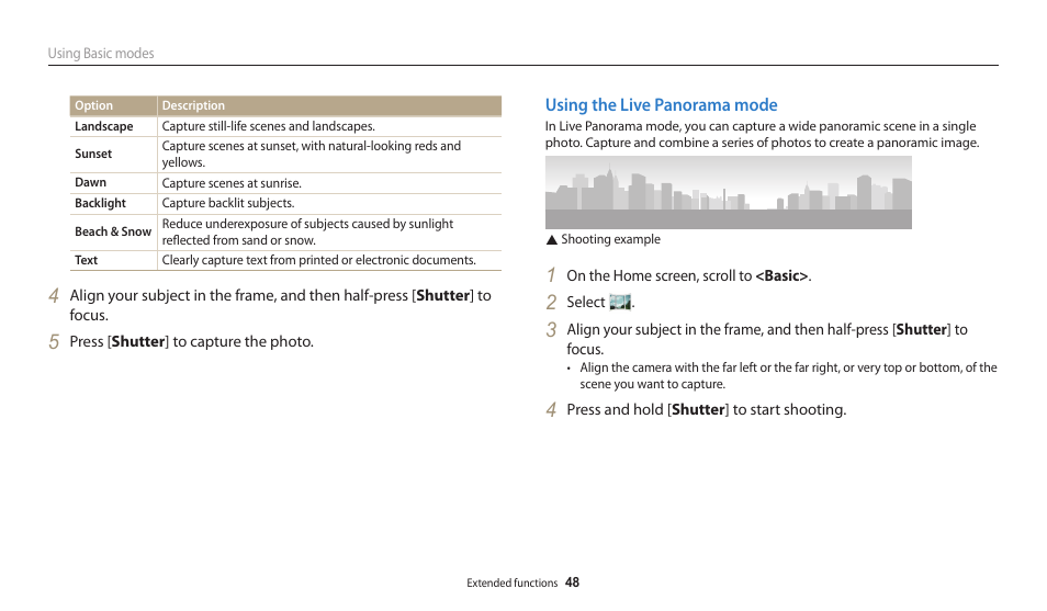 Using the live panorama mode | Samsung EC-WB30FZBPWUS User Manual | Page 49 / 156