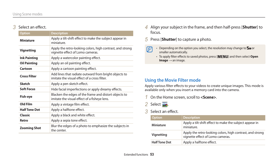 Using the movie filter mode | Samsung EC-WB30FZBPWUS User Manual | Page 54 / 156