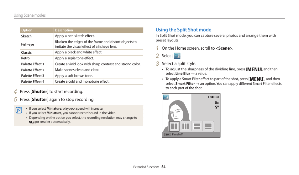 Using the split shot mode | Samsung EC-WB30FZBPWUS User Manual | Page 55 / 156