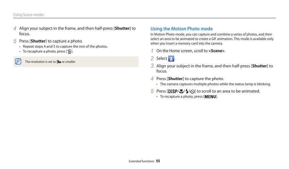 Using the motion photo mode | Samsung EC-WB30FZBPWUS User Manual | Page 56 / 156